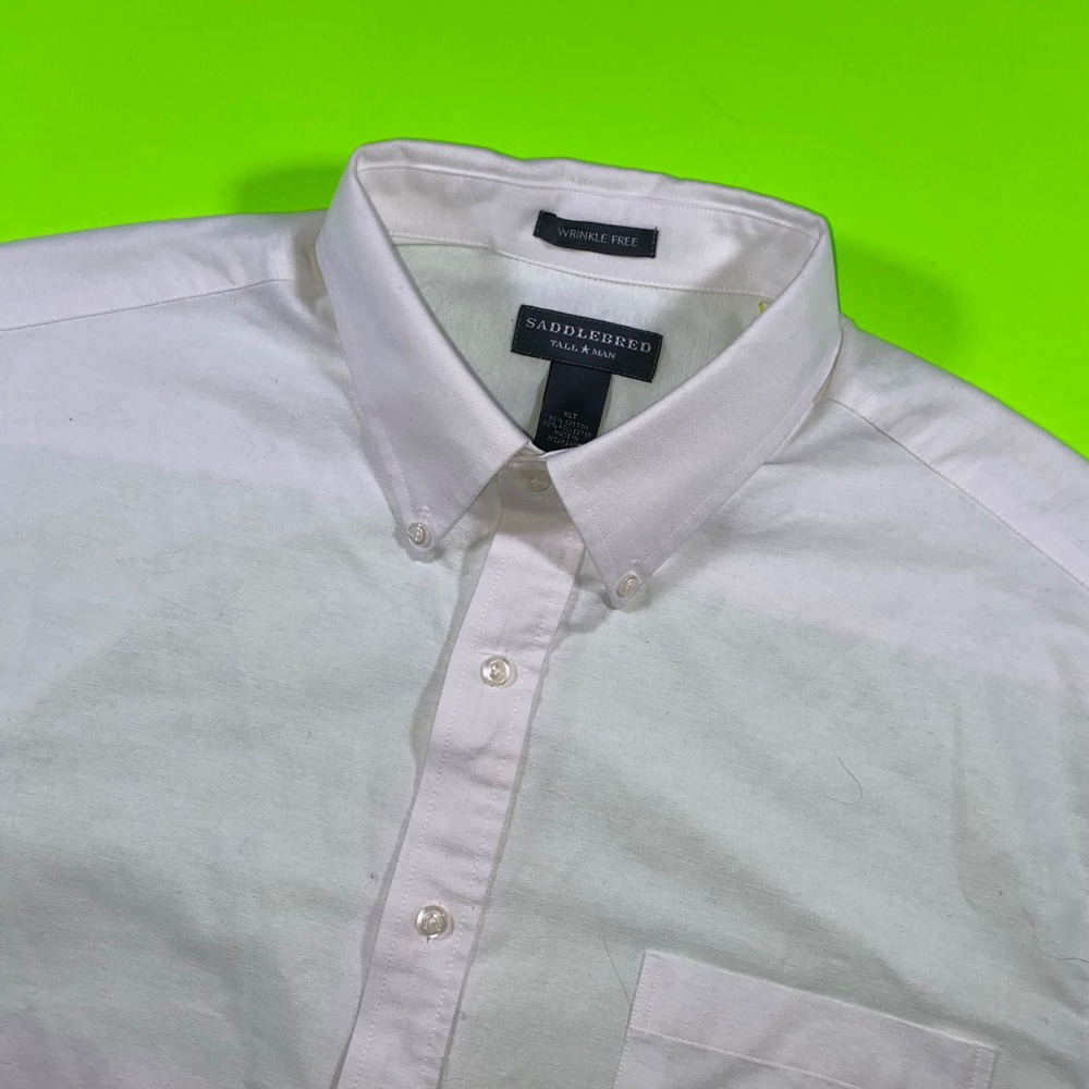Saddlebred Mens‎ White Short Sleeve Wrinkle Free Button Down Shirt Tall Man XLT